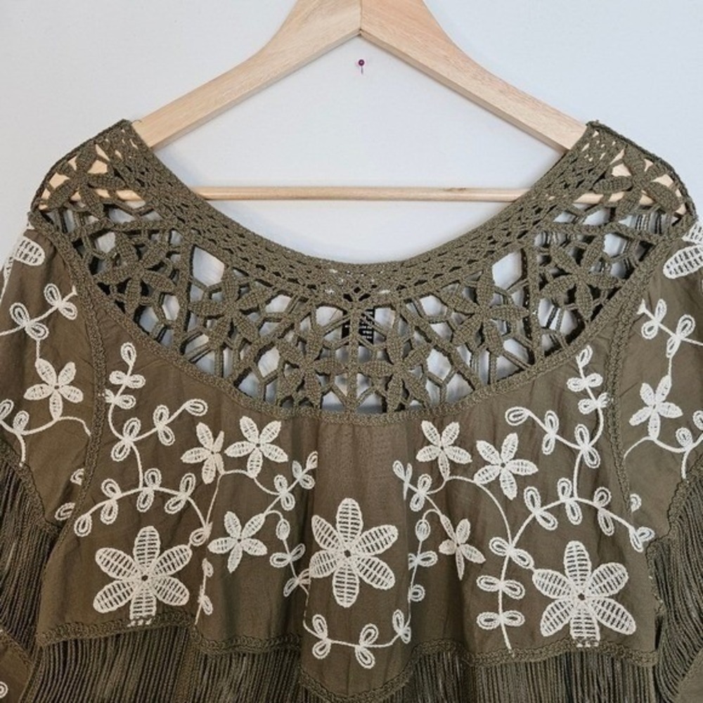 Oliver O. Peasant Top Boho Crochet Embroidered Short Sleeve Blouse Size Medium - Picture 7 of 12